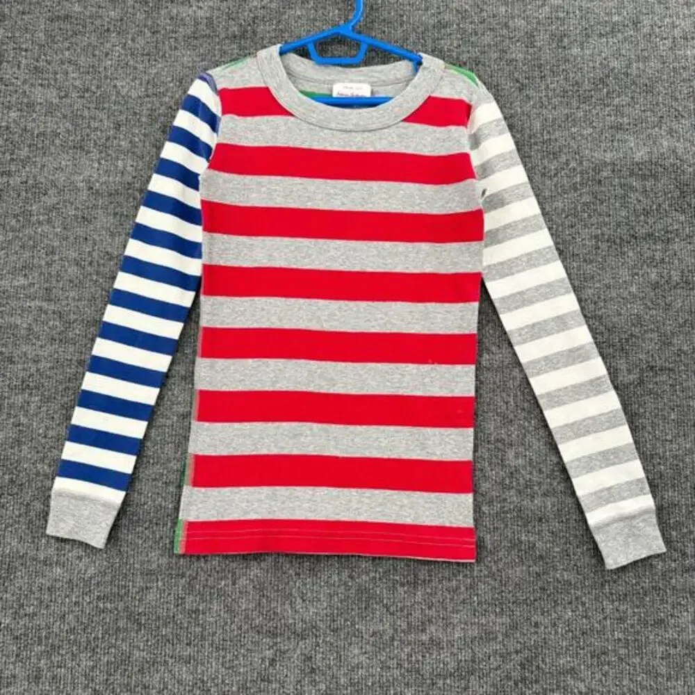 Hanna Anderson Primary Color Striped Pajama Top Sleep Shirt Sz 8 Organic Cotton